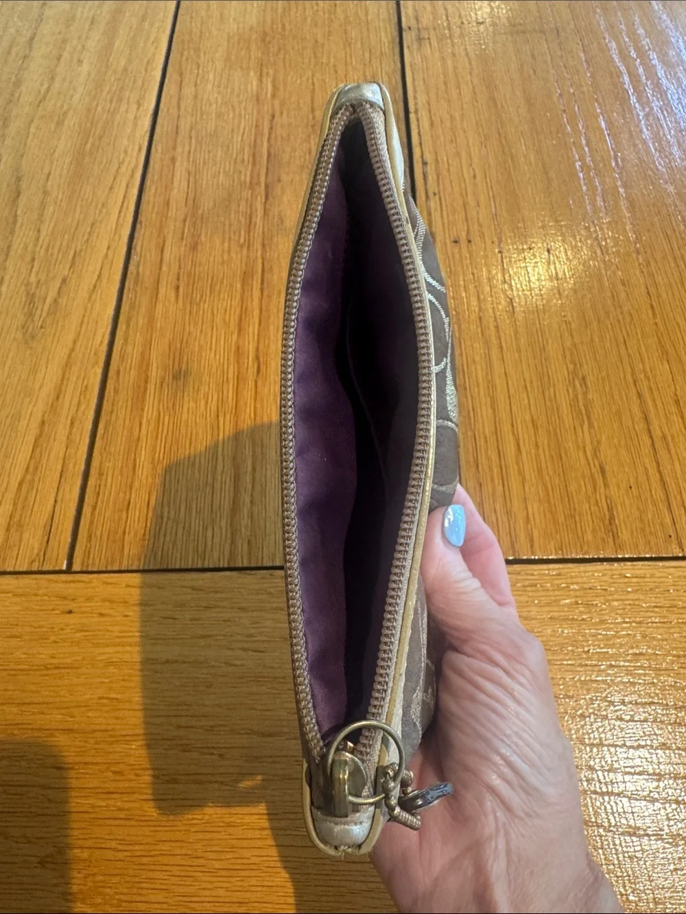Coach brown and gold Signature Pattern Wristlet Clutch